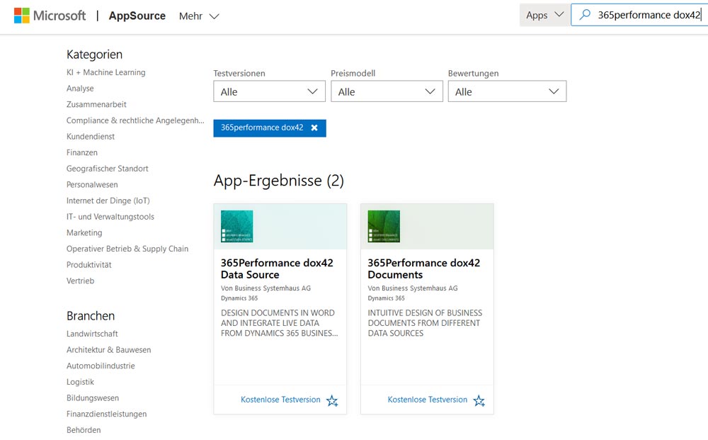 dox42 in der Cloud: Dynamics 365 for Business Central Online in der Microsoft AppSource