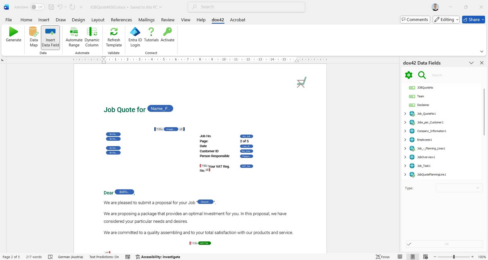 Template design in Microsoft Office