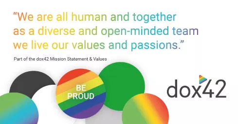 dox42 Logo strahlt in bunten Farben dox42 Logo strahlt in bunten Farben