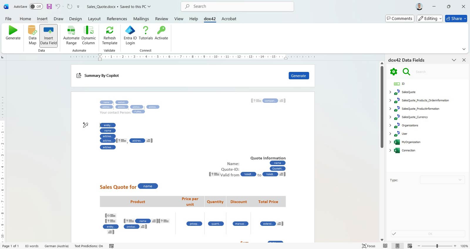 Template design in Microsoft Office