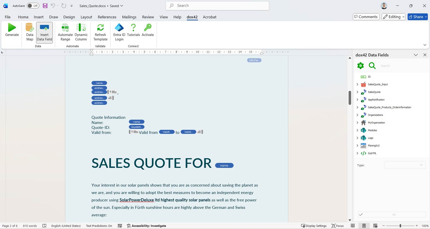 Template design in Microsoft Office
