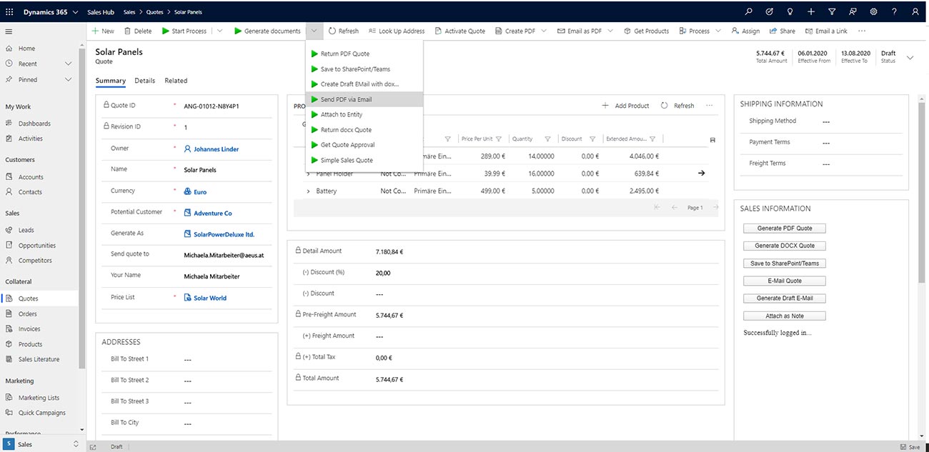 Document generation in Dynamics CRM | CE by a click or workflow