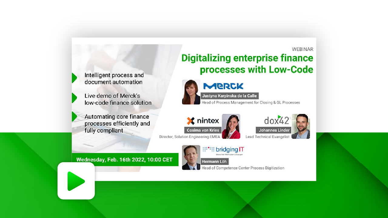 Digitalizing enterprise finance processes with Low Code – The success story of Merck, dox42 & Nintex (auf Englisch)