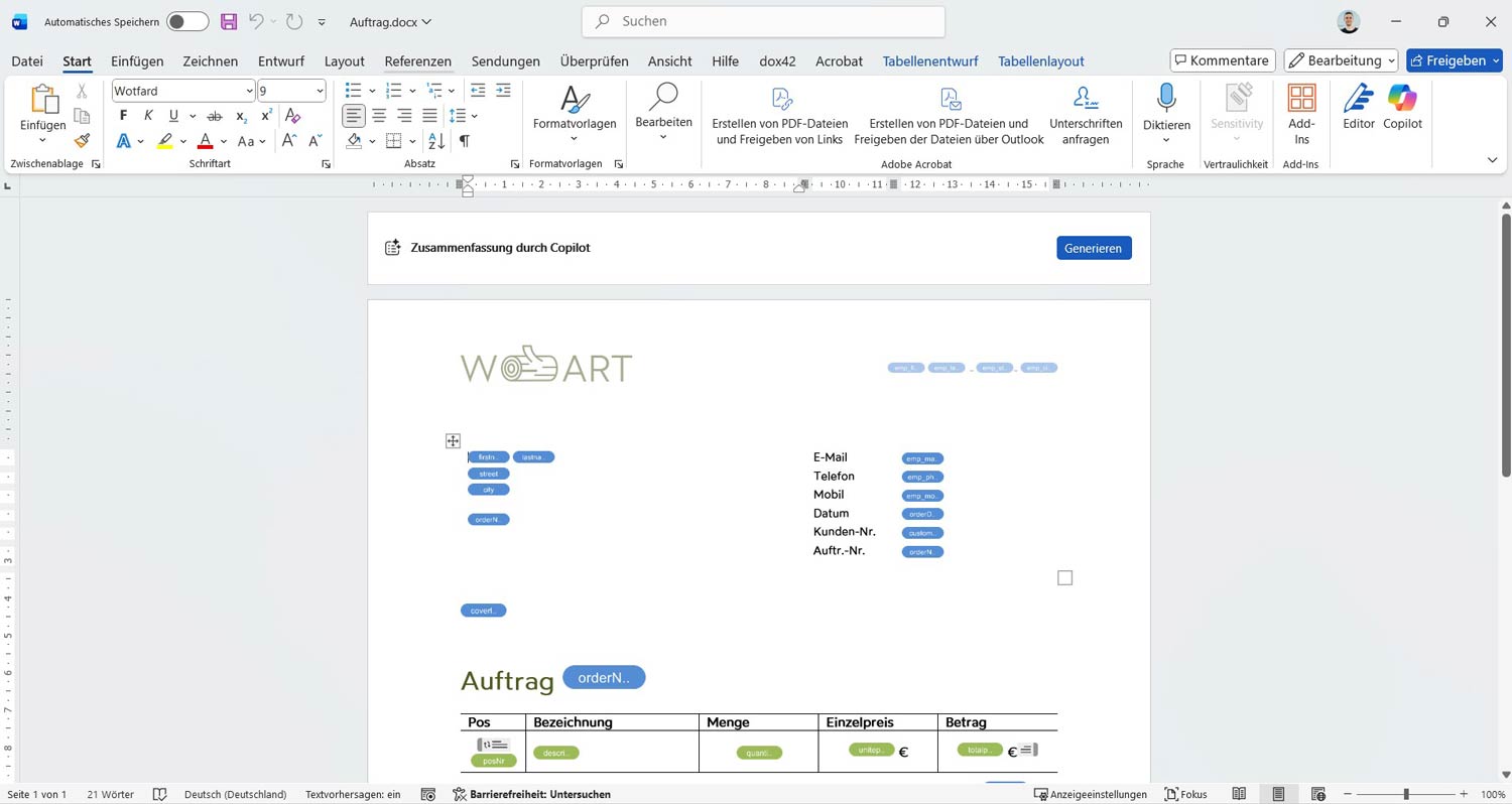 Template design in Microsoft Office